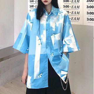 Short-sleeve Sky Print Shirt Blue - One Size