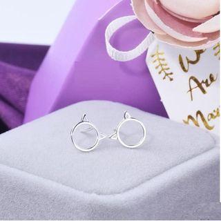 925 Sterling Silver Cat Stud Earring 1 Pair - 925 Silver - One Size
