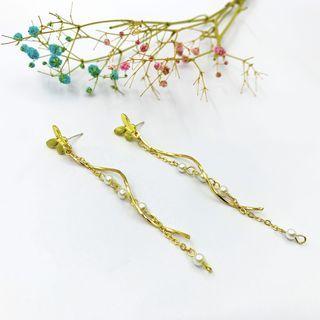 Butterfly Faux Pearl Fringed Drop Earring / Clip-on Earring