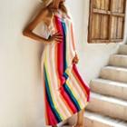 Spaghetti-strap Scoop Neck Striped Maxi A-line Dress