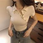 Short-sleeve Asymmetric Buttoned T-shirt White - One Size