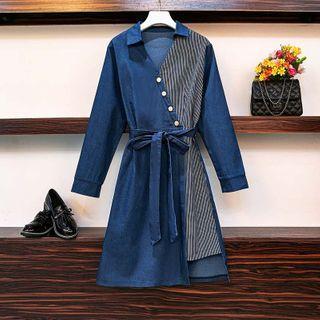 Stripe Panel Denim Shirtdress
