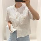 Pocket-detail Short-sleeve Knit Top White - One Size
