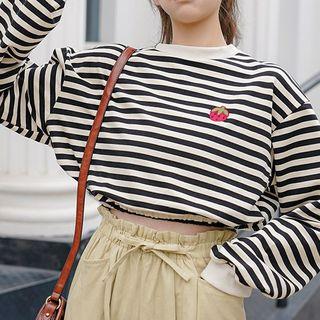 Striped Embroidered Pullover Stripe - Black - One Size
