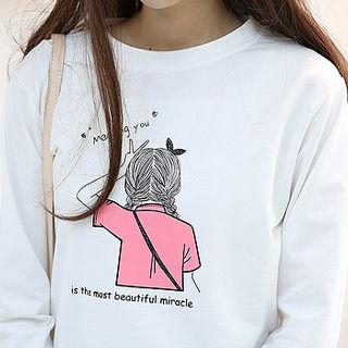 Floral-trim Illustration T-shirt