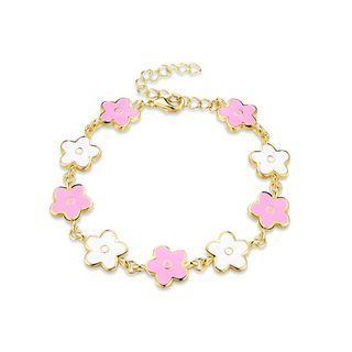 Elegant Fashion Pink Flower Bracelet Golden - One Size