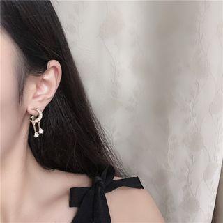 Rhinestone Moon & Star Fringed Earring 1 Pair - Gold Moon Tassel Earring - One Size