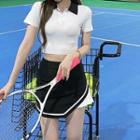 Short-sleeve Cropped Polo Shirt / Contrast Trim Skort