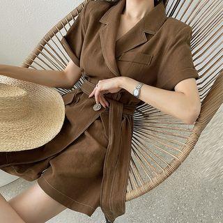 Double-breasted Blazer Playsuit With Sash
