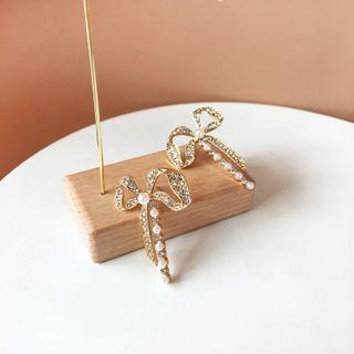 Bow Rhinestone Faux Pearl Fringed Earring