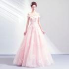 Off-shoulder Sequined Floral Applique A-line Evening Gown