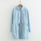 Denim Long-sleeve A-line Dress Light Blue - One Size