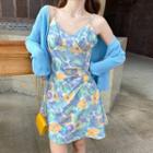 Balloon-sleeve Ruffled Blouse / Floral Print Pinafore Dress