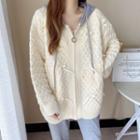 Hooded Zip Bow-accent Cardigan