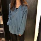 Buttoned Hooded Shirt Jacket Ash Blue - One Size