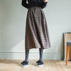 Plaid Wool Blend Midi Flare Skirt