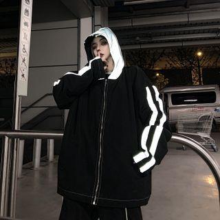 Long-sleeve Piped Windbreaker Black - One Size