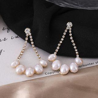 Rhinestone Faux Pearl Dangle Earring 1 Pair - Stud Earrings - One Size
