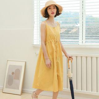 Drawstring Spaghetti Strap Midi Dress