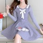 Long-sleeve Bow-accent Knit A-line Dress