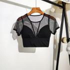 Mesh Panel Cut-out Short-sleeve Top