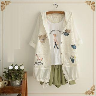 Lace Panel Applique Hooded Jacket White - One Size