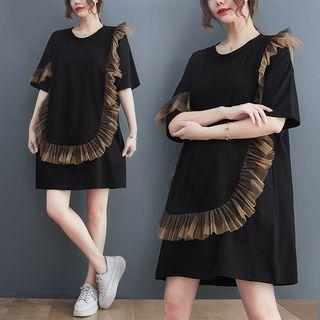 Ruffle Mesh Panel Mini A-line Dress