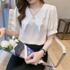 Lantern-sleeve Lace Collared Chiffon Blouse
