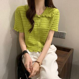 Polo-neck Ruched Ruffled Top