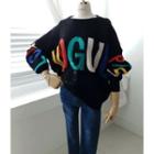 Round-neck Lettering Sequined Knit Top