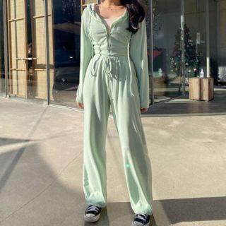 Set: Zip Hooded Jacket + Wide Leg Pants