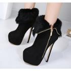 Fleece-lined Platform Zipper High Heel Short Boots