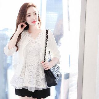 Frill-trim Faux-pearl Cardigan