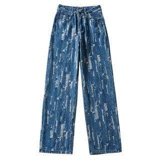 All-over Print Wide Leg Jeans