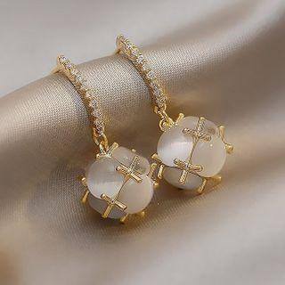 Cat Eyes Stone Drop Earring 1 Pair - Gold - One Size