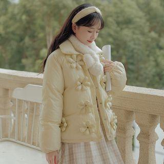 Floral-accent Padded Button Jacket