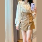 Drawstring Button-up Lace Blouse / Mini Skirt / Set