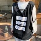 Plain Sweatshirt / Print V-neck Vest