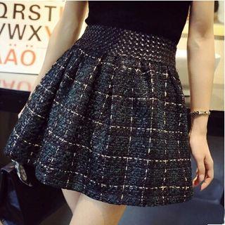 Plaid Mini A-line Tweed Skirt