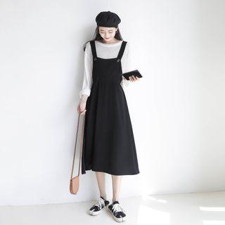 Plain A-line Dress Black - One Size