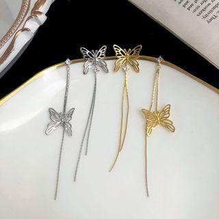 Butterfly Asymmetrical Sterling Silver Fringed Earring