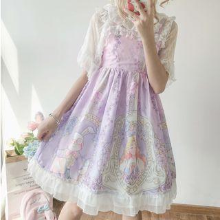 Ruffle Printed Pinafore Dress Purple - One Size