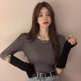 Chained Knit Top Knit Top - Black & Dark Gray - One Size