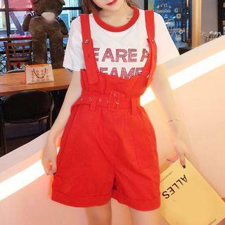 Set: Lettering Short-sleeve T-shirt + Jumper Shorts