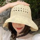 Foldable Eyelet Straw Bucket Hat