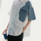 Elbow-sleeve Denim Panel Shirt