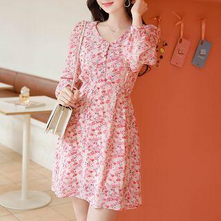 Faux-pearl Floral Chiffon Dress