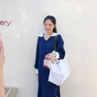 Sailor-collar Balloon-sleeve Long Dress