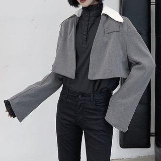 Open Front Contrast Collared Cropped Blazer
