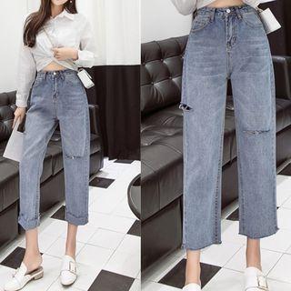 High-waist Wide-leg Ripped Jeans